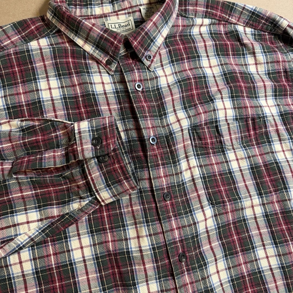 VTG LL Bean Light Flannel Brushed Cotton XXL Button Down Men's Plaid Shirt